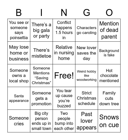 Lifetime Christmas Movie Bingo Card