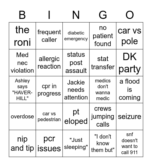 EMS Bingo Christmas Day Edition Bingo Card