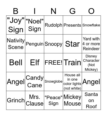 Christmas Lights Bingo Card