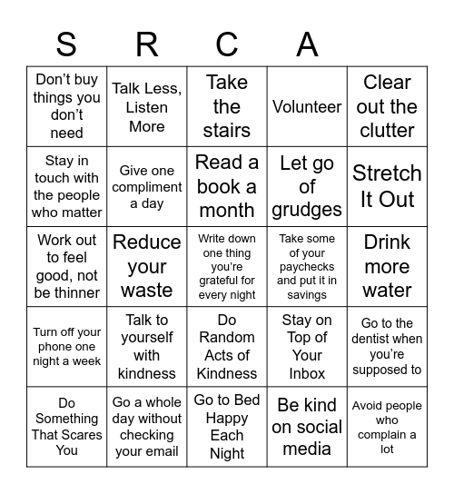 RESOLUTIONS Bingo Card