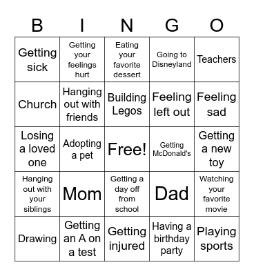 4th GRADE Bingo Card