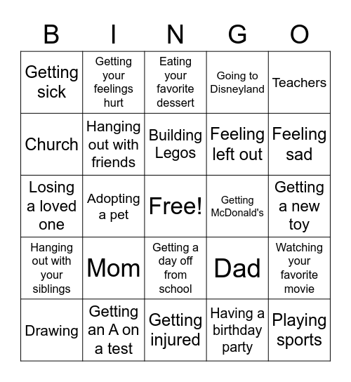 4th GRADE Bingo Card