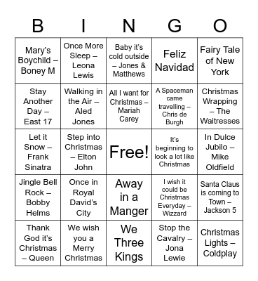Christmas 2020 Rock n Roll Bingo Card