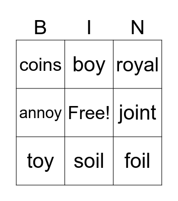 oi oy Spelling Bingo Card