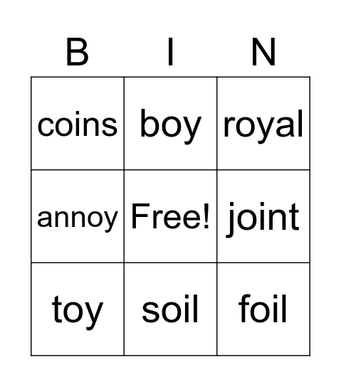 oi oy Spelling Bingo Card