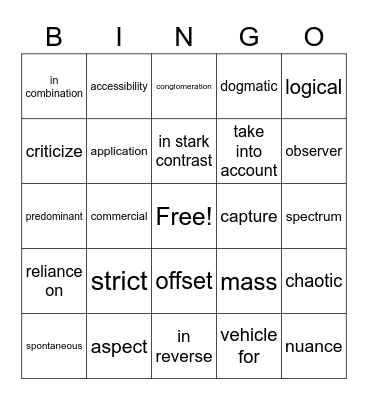 Unit 4 Vocabulary Bingo Card