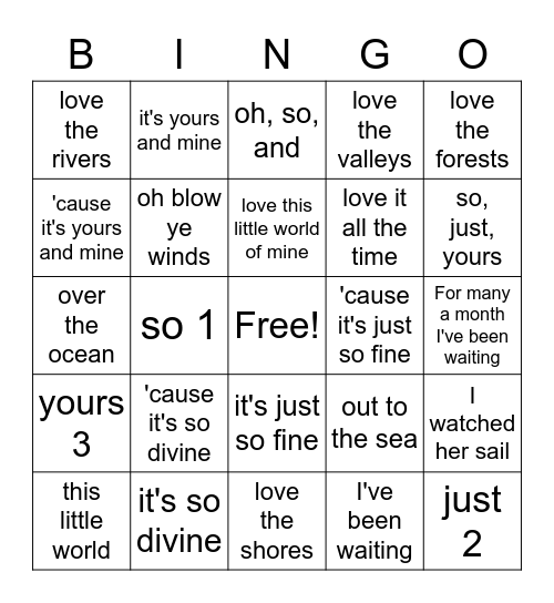 Choir Planet Bingo Card