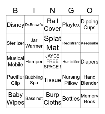 Baby Jacye Bingo Card