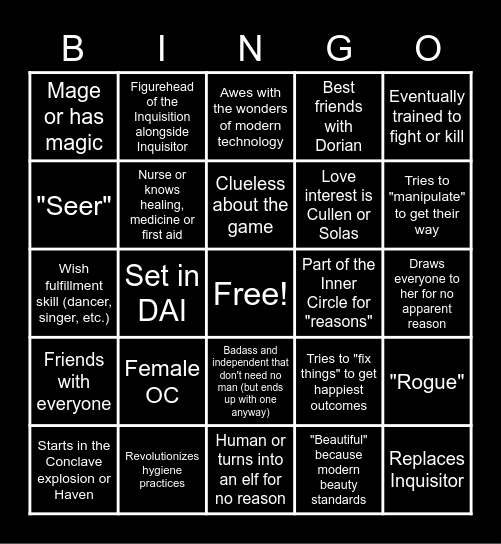 Modern Character In Thedas BINGO Card