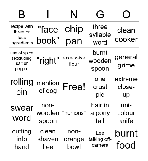 Kay's Cooking Bingo Card