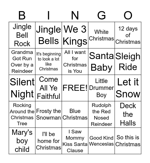 Christmas Carols Bingo Card