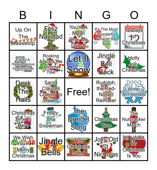 Christmas Carol Bingo Card