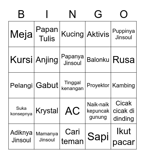 Kicik Bingo Card