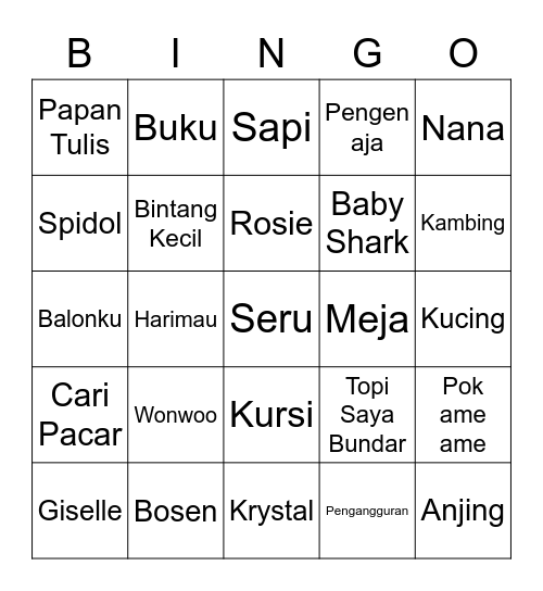 wonu Bingo Card