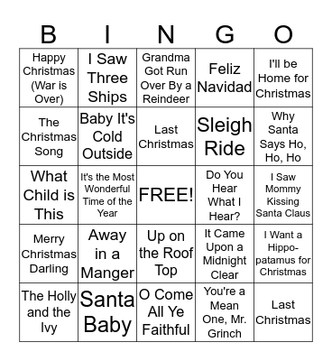 More Christmas Music Bingo Card