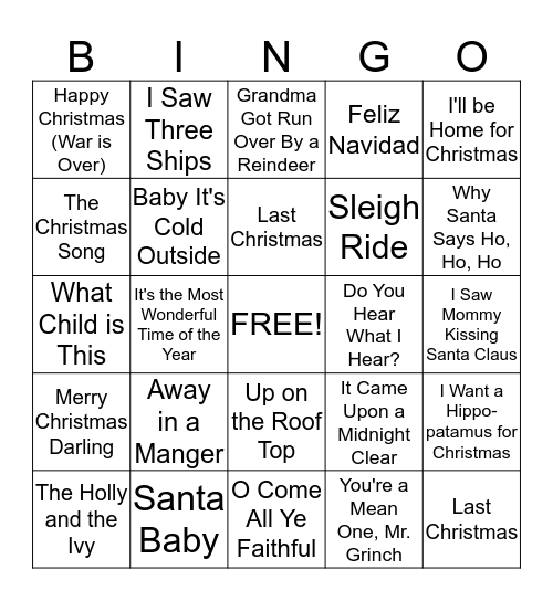More Christmas Music Bingo Card