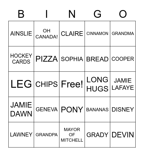 FAMILY FUN Bingo Card