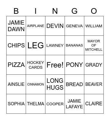 FAMILY FUN Bingo Card