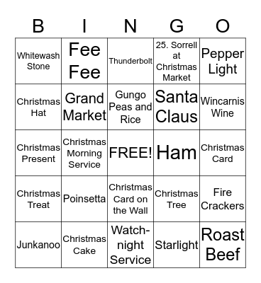 Jamaican Christmas Bingo Card