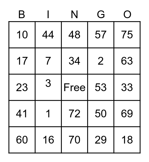 UNI - LIV Bingo Card