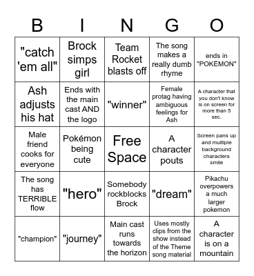 Theme Song Bingo: Bingo Card
