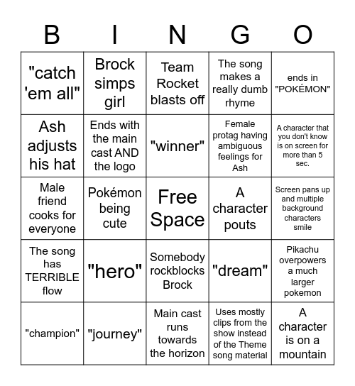 Theme Song Bingo: Bingo Card