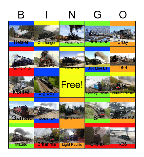 Articulateds,Geared Engines, Mikados and Pacifics Bingo Card