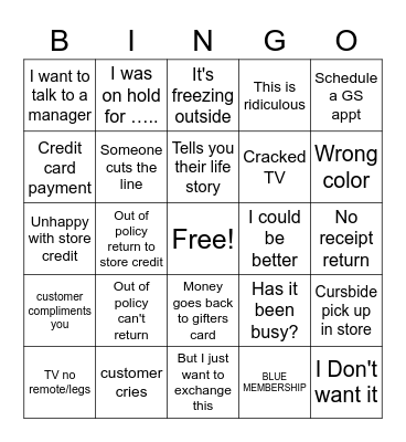 FRONT END Bingo Card