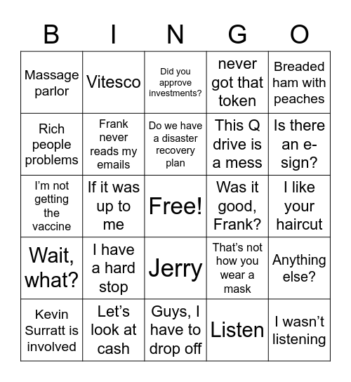 Treasury Bingo Card