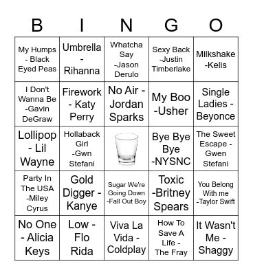 New Years BINGO! 00's Top Hits Bingo Card