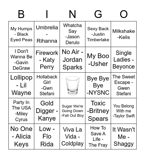 New Years BINGO! 00's Top Hits Bingo Card