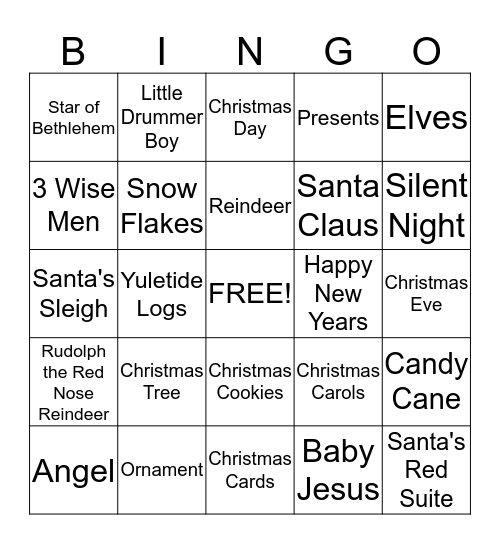 Chrismas Bingo Card