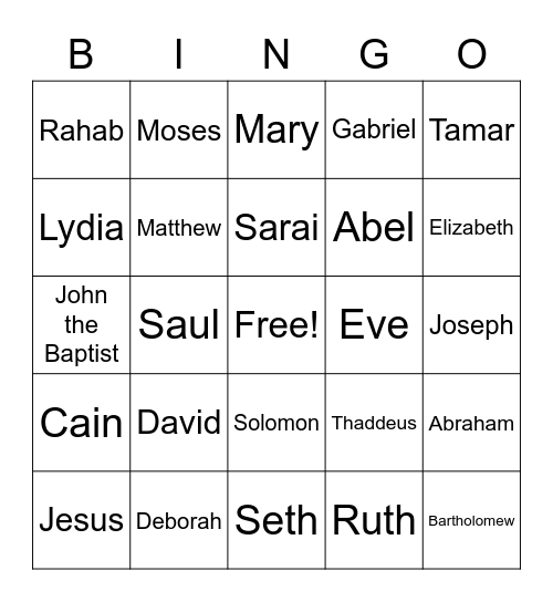 People of the Bible Bingo Card