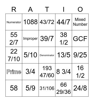 FRACTION BINGO Card