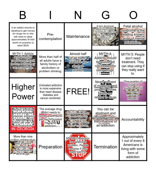 Addiction facts Bingo Card