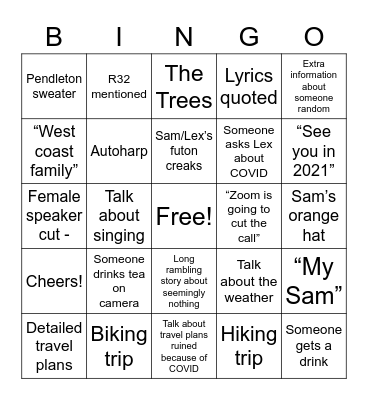 Weaver family zoom Bingo Card