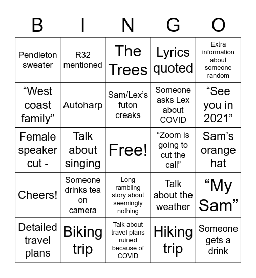 Weaver family zoom Bingo Card