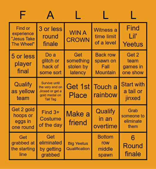 Fall Guys Bingo Solo #1 Bingo Card