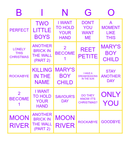 🎵🎄🎅 Christmas Number Ones  🎵🎄🎅 Bingo Card