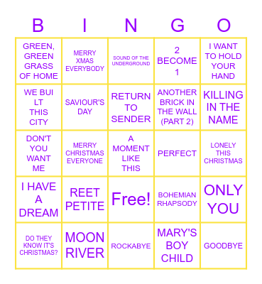 🎵🎄🎅 Christmas Number Ones  🎵🎄🎅 Bingo Card