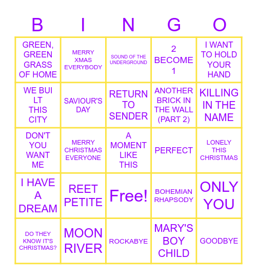 🎵🎄🎅 Christmas Number Ones  🎵🎄🎅 Bingo Card