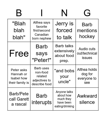 Zoom Bingo Card