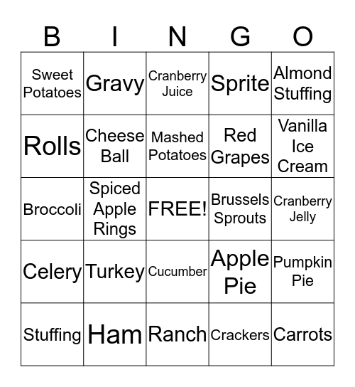 Christmas Dinner Bingo Card