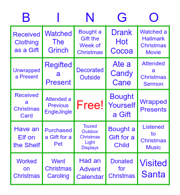 #EngleJingle2020 Bingo Card