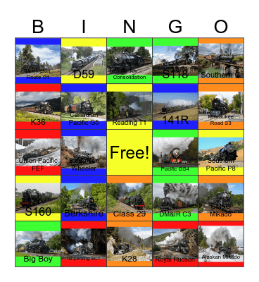 North American Steam Builders Bingo Card