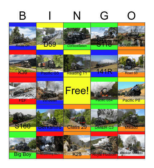 North American Steam Builders Bingo Card