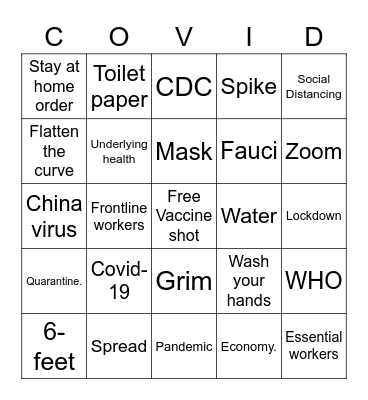 Covid Bingo Card