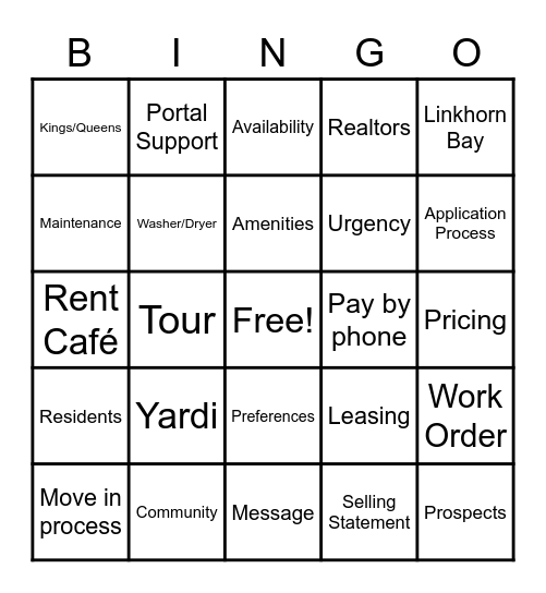 Work Stuff Bingo Card