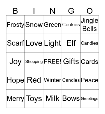 Merry Christmas Bingo Card