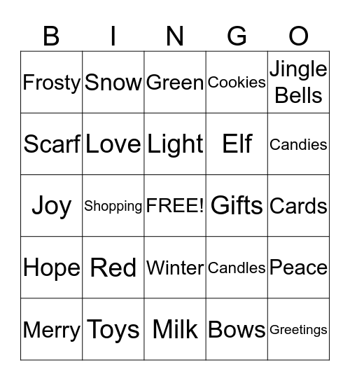 Merry Christmas Bingo Card